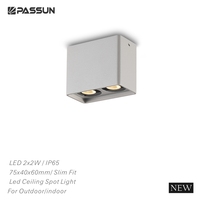 Spot LED de plafond étanche IP65 2x2W, design fin, double tête carrée, pour intérieur et extérieur, montage en surface