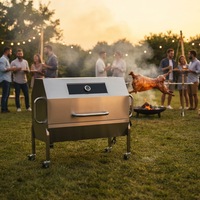Grill à rôtisserie extérieur commercial en acier inoxydable, alimenté au gaz, sur roues, avec thermomètre, pour la restauration