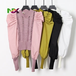 Blus Sweater Rajut Kasual Vintage Wanita dengan Kerah Bulat dan Lengan Raglan - Product Image 6