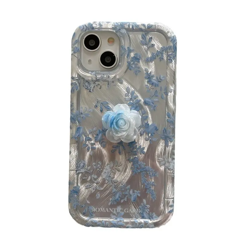 Ins Màu Xanh Mùa thu lá 3D hoa gạc bảo vệ chống sốc điện thoại di động Phụ Kiện Bìa trường hợp đối với iPhone 12 13 14 15 Pro Max