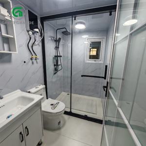 Maison conteneur portable 20 pieds extensible avec grande paroi vitrée et panneau mural en métal sculpté, couleur gris personnalisée pour bureau et maison - Product Image 5