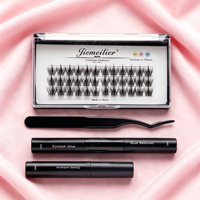 QDL Kits d'extensions de cils DIY avec colle, pince à cils, grappes de cils synthétiques style Manga Fairy, courbure D, épaisseur 0.12mm