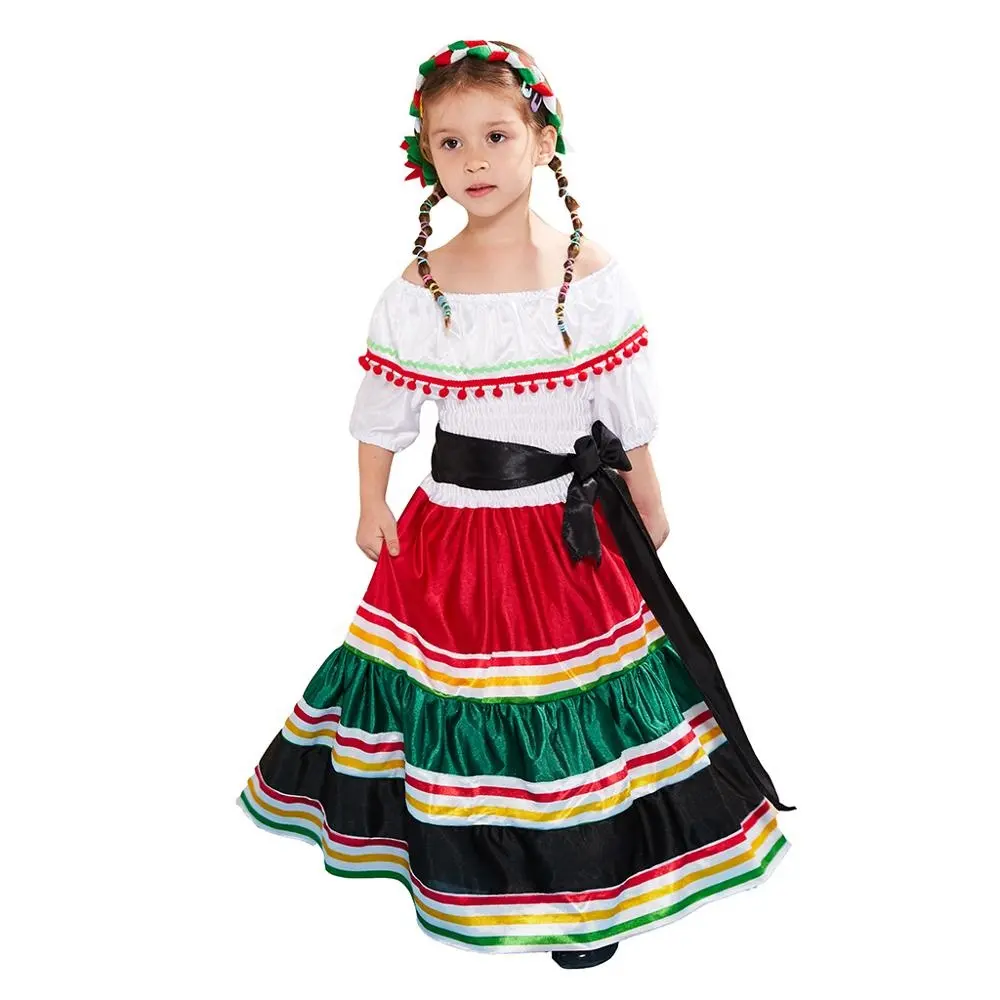 Cadılar bayramı çocuklar kızlar giyinmek şirin meksikalı renkli elbiseler çocuklar için karnaval meksika kostümleri