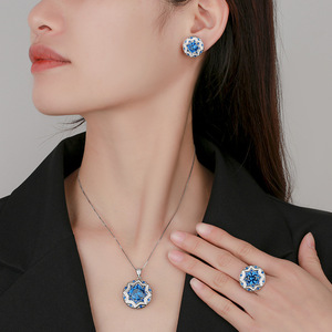 2025 new High-end jewelry copper gold-plated <b>simulation</b> blue crystal round temperament light luxury suit women 10-8mm - Product Image 4