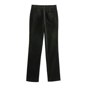 Pantaloni Lunghi in <span class=keywords><strong>Velluto</strong></span> <span class=keywords><strong>a</strong></span> <span class=keywords><strong>Coste</strong></span> Neri Casual alla Moda con Tasche Posteriori e Chiusura <span class=keywords><strong>a</strong></span> Zip per Donne - Product Image 2