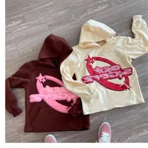 Toptan kırpma kesme kenarı hoodies özel 3d puf baskı logo büyük boy kırpılmış ham hem hoodie erkekler için