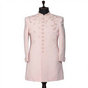 Sherwani bordado de tela de seda con zapatos a juego, conjunto de boda para fiesta, talla grande, estilo moderno y llamativo. - Product Image 3