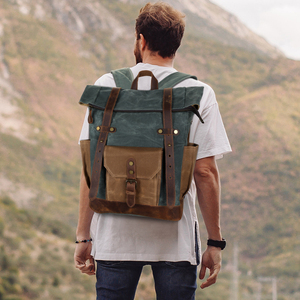 Custom Logo Vintage Large Capacity <strong>Camping</strong> Hiking Outdoor Travel Laptop Waxed Canvas <strong>Rucksack</strong> Backpack Bag for Men - Product Image 6