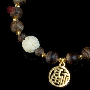 Pulsera de Agarwood de 6mm con Cuentas de Oro Mixto y Piedra Tibetana, Joyería Feng Shui - Product Image 2