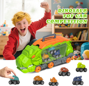 Cadeau d'anniversaire pour garçons et filles, jouets dinosaures pour enfants avec circuit de course et 6 voitures dinosaures à rétrofriction, grand camion dinosaure pour tout-petits - Product Image 4
