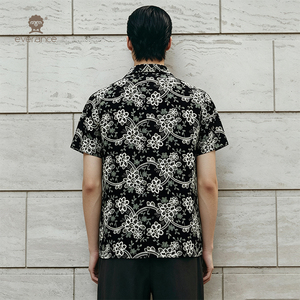 Camicia da uomo All-Over Stitch 70% poliestere nera con motivo a vite <span class=keywords><strong>crema</strong></span>, stile cubano, per l'estate e la spiaggia - Product Image 5