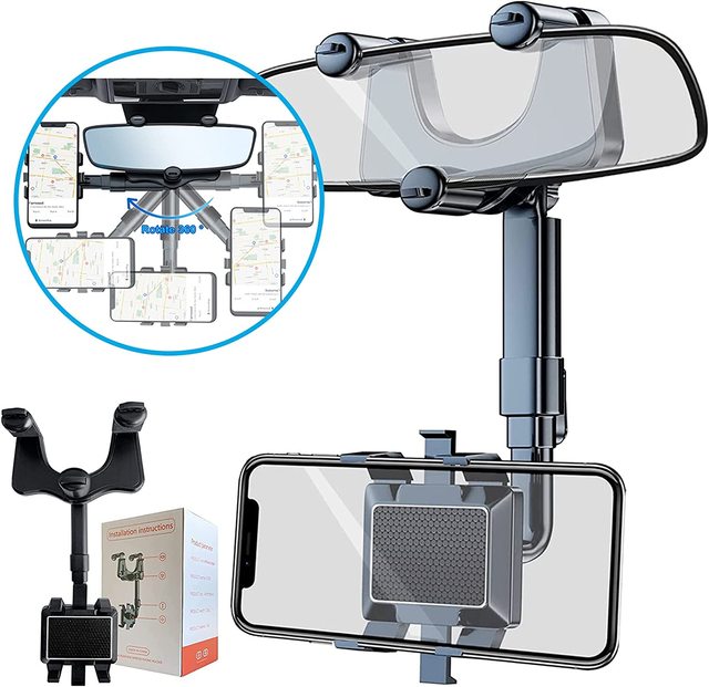 2022 Rotatable and Retractable Car Phone Holder,360 Degree Rotatable Rear View Mirror Phone Mount for All Mobile Phones