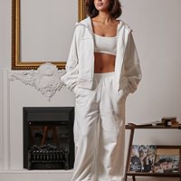 Ensemble de survêtement en molleton uni personnalisé, sweat-shirt court et pantalon de survêtement, 2 pièces, coton et polyester, pour femmes