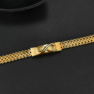 Chaîne Fashion Franco <span class=keywords><strong>Bracelet</strong></span> en acier inoxydable plaqué or 14 carats avec <span class=keywords><strong>signe</strong></span> d'<span class=keywords><strong>infini</strong></span> pour hommes - Product Image 4