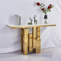 Meubles de salon classiques, tables consoles en acier inoxydable doré, table console d'entrée en marbre de luxe, table d'appoint moderne pour le hall