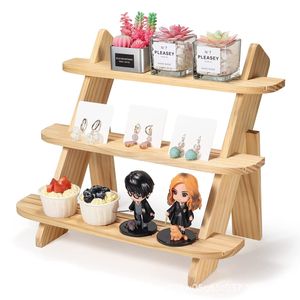 Wooden Multi Tier <b>Shelf</b> 3 Floors Standing Type Eco Friendly Storage <b>Rack</b> For Home Organization Retro Color Rectangle Shape - Product Image 3