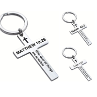 Porte-clés Croix de Jésus en acier inoxydable avec verset biblique, porte-clés en métal, cadeaux religieux chrétiens, baptême, porte-clés mini-bible