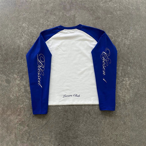 Maillot de baseball brodé personnalisé à manches longues blanc et rouge, col ras du cou raglan, t-shirt décontracté pour homme 100 % coton coupe classique - Product Image 6