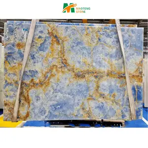 Beste Qualität Durchscheinen der Luxus-Naturstein Polierte blaue Onyx-Stein marmorplatten für Arbeits platten