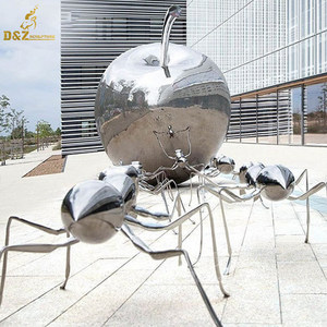 Giardino esterno in metallo lucidato a specchio efficace formica che spinge scultura cubo di mele grande acciaio inossidabile 3D scultura animale - Product Image 5