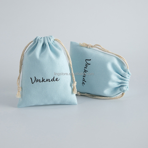 New Eco-friendly <b>Light</b> Blue Cotton Canvas Drawstring Bag 10x15 cm Jewelry Pouch Cotton <b>Rope</b> Women Girls Fashionable Container - Product Image 1