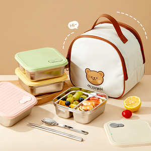 Boîte à lunch en acier inoxydable 304 avec couvercle, boîte bento empilable anti-fuite, conteneur de stockage alimentaire portable pour étudiants, salade de fruits - Product Image 2