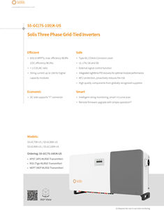 โซลิส S5-GC K-US อินเวอร์เตอร์พลังงานแสงอาทิตย์สำหรับ100KW 75KW ใช้ในเชิงพาณิชย์ (75-100) ประสิทธิภาพสูง99% การป้องกัน IP65การใช้งานกลางแจ้ง - Product Image 5