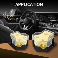 Bloc de distribution d'alimentation pour autoradio, 2 voies 12V DC 0/2/4 AWG en entrée, 4/8/10 AWG en sortie, pour distribution d'amplificateur stéréo