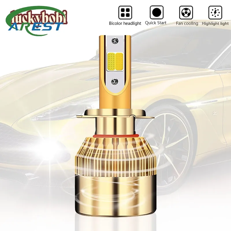 9005 9006 H7 H1 H11 9012 HB5 H4 Double Color LED Headlight Bulbs Kit 76W 3000K 6000K Car Fog Lamp Hi/Lo Beam Light Bulbs Replace
