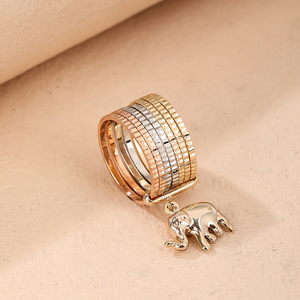 18K éléphant pendentif sept cercles anneau tricolore Animal anneau éléphant pendentif circulaire anneau plaqué or argent Rose Gol - Product Image 5