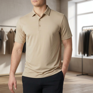 เสื้อโปโลแขนสั้นสีพื้นสำหรับผู้ชาย ทรงลำลอง ผ้าถัก สีเบจ - Product Image 2