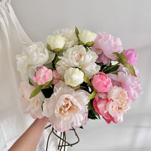 Fleurs artificielles en soie Pivoine Phénix, haute simulation, dégradé blanc à rose, pour décoration de mariage et de maison - Product Image 1