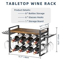 Porte-vin en métal pour comptoir, porte-vin de table en bois naturel, support de rangement pour 8 bouteilles avec plateau en bois