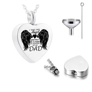 เครื่องประดับฌาปนกิจรูปหัวใจปีกนางฟ้าพ่อโกศจี้ AshesMemorial-ฉันเป็นทูตสวรรค์ของเขาและตอนนี้เขาเป็นของฉันในความทรงจำของพ่อของฉัน - Product Image 1