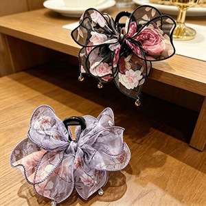 Summer mesh tassel hair <b>clip</b>, women's <b>bow</b> hair <b>clip</b>, elegant half-up hair <b>clip</b>, back of head updo shark <b>clip</b> head accessory - Product Image 1