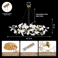 Lustre en céramique de luxe de 47 pouces en forme de feuille de Ginkgo, luminaire suspendu moderne en laiton pour salle à manger, salon, hôtel et décoration de villa