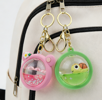 Porte-clés tortue flottante mignonne en forme ronde avec figurine 3D à l'intérieur, accessoire pendentif pour sac à dos