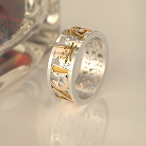 Bague ajourée bicolore pour homme, bijou de doigt tendance, à porter au quotidien - Product Image 3