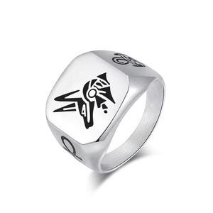 Anello alla Moda in Acciaio Inossidabile con Testa di Lupo Anubis Guardiano, Gioiello Retrò dell'Antico Egitto - Product Image 2