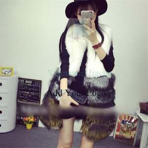 Fourrure Usine Véritable Manteau de Fourrure de Renard Argenté avec Peau de Lapin Long avec Sans Manches - Product Image 4