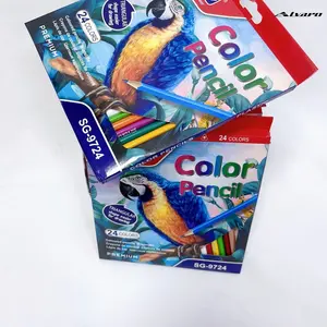 Quality Wholesale cheap price Plastic Triangle shaped Artist 24 Colors colored Pencils set for School Kids drawing sketching