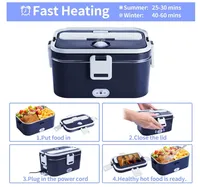 Kotak makan siang listrik 60W, pemanas makanan portabel 12V 24V 110V untuk mobil/truk/rumah dengan 1,8 l