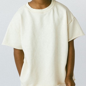 Children's Custom Blank Roll-edged Ram Hem Shirt and Shorts Beige Kids Summer Clothing 2 Piece Sets for Girls <strong>Boys</strong> - Product Image 3