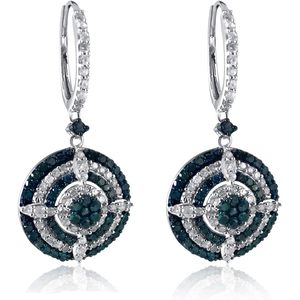 Ornaatis Diamond Halo <b>Hoop</b> Earrings 2.67 Cttw Round Blue White Sterling Silver Women's Wedding Jewelry - Product Image 1