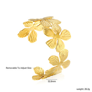 Punk Gold Plated Women's Trendy Cuff <strong>Bangle</strong> <strong>Bracelet</strong> Hollow Textured Leaf Chunky Wide Adjustable for Parties - Product Image 5