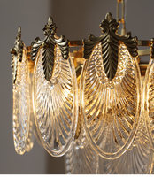 Lustre vintage de luxe en fer et verre, finition laiton antique, suspension centrale, commande intelligente, style rétro français, lampe de plafond suspendue en forme de feuille