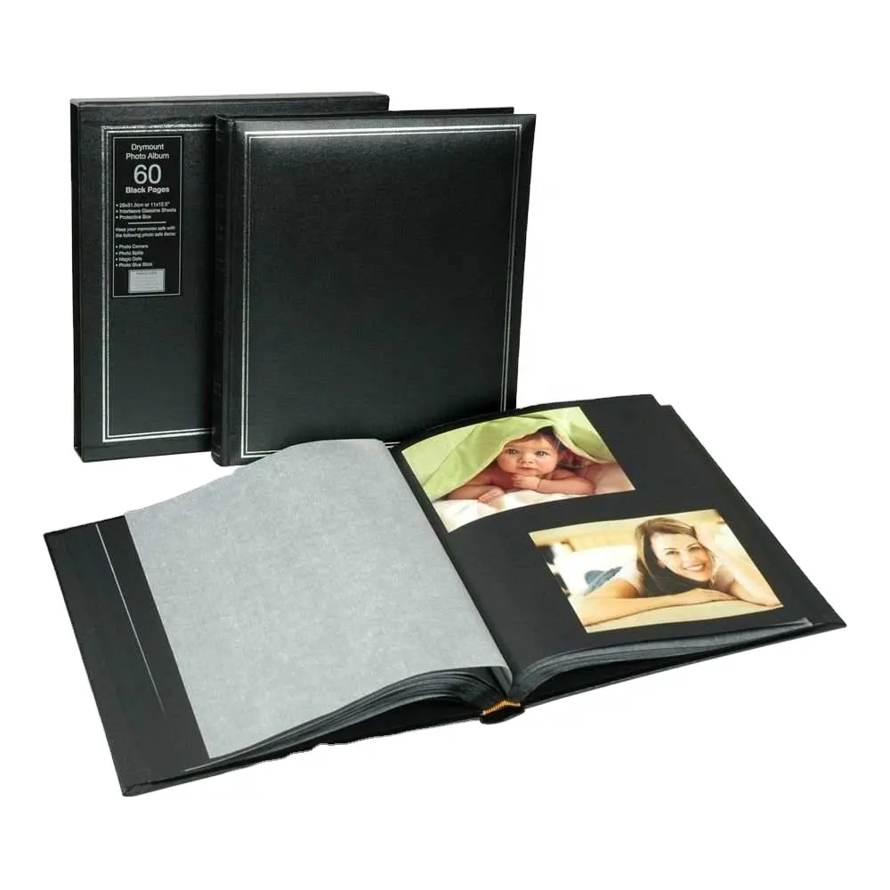 फैक्टरी कस्टम एसिड मुक्त काले/सफेद कठिन पेपर Glassine कागज के साथ पारंपरिक फोटो एलबम सूखी माउंट एल्बम के बीच में पृष्ठों