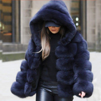 Manteau en fausse fourrure de renard UMOO, nouvelle collection automne-hiver, écologique, à capuche, épais et chaud, boutons recouverts, polyester/coton, pour femme, best-seller