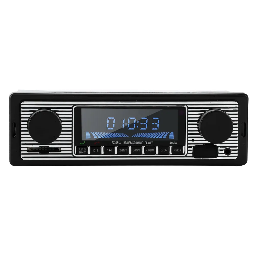 SX-5513 Bluetooth araç radyo MP3 çalar araç ses alıcısı hoparlör Vintage USB TF AUX klasik çift topuzu FM Tuner Stereo 12V