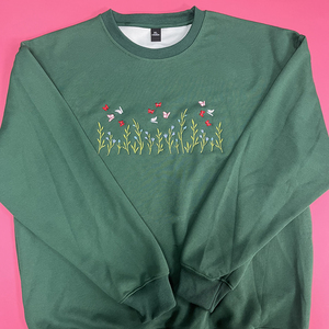 <span class=keywords><strong>Felpa</strong></span> girocollo verde da donna con farfalline 3D fiori selvatici ricamo ODM <span class=keywords><strong>felpa</strong></span> con cappuccio verde con ricami floreali - Product Image 3